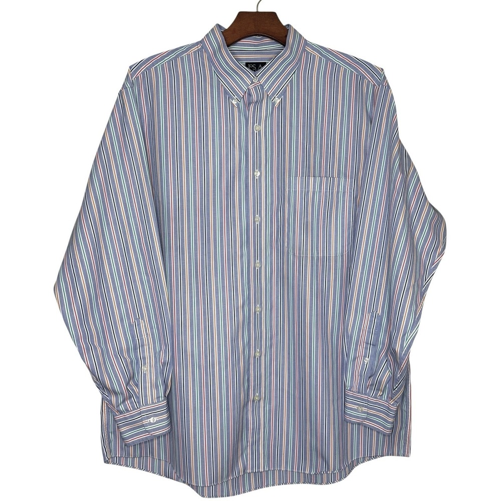 Jos A Bank Traveler Rainbow Button Down XL Dress Shirt Collared Professional